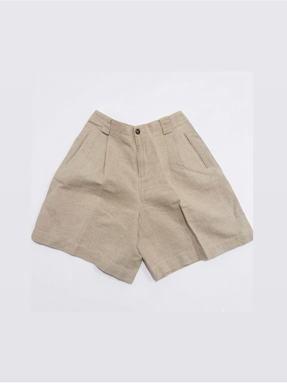 Vintage Liz Claiborne Sport High-Waist Pleated Linen Blend Mom Shorts Beige